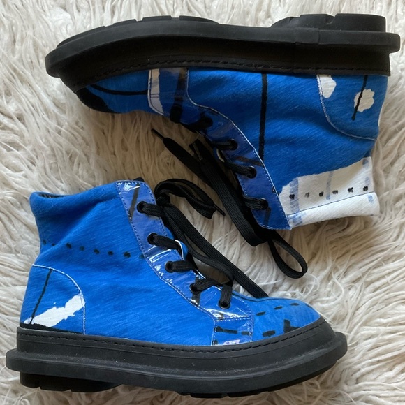 RUNDHOLZ Black Label Abstract Pattern Blue Lace Up High Top Ankle Boots NWOB 38